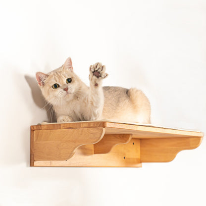 Large Cat Wall Perch for Indoor Cats, Long Rubberwood Floating Shelf Bed for Lounging & Stretching, Pairs with Cat Steps, for Cat Walls & Bedrooms