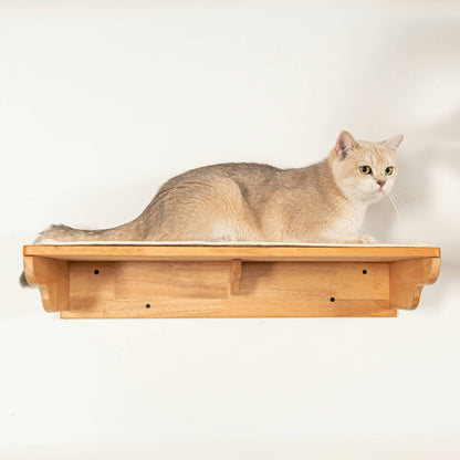Large Cat Wall Perch for Indoor Cats, Long Rubberwood Floating Shelf Bed for Lounging & Stretching, Pairs with Cat Steps, for Cat Walls & Bedrooms