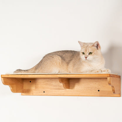 Large Cat Wall Perch for Indoor Cats, Long Rubberwood Floating Shelf Bed for Lounging & Stretching, Pairs with Cat Steps, for Cat Walls & Bedrooms
