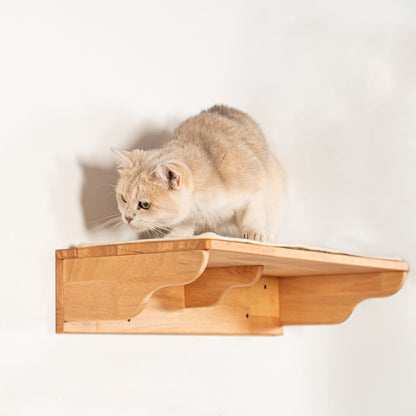 Large Cat Wall Perch for Indoor Cats, Long Rubberwood Floating Shelf Bed for Lounging & Stretching, Pairs with Cat Steps, for Cat Walls & Bedrooms