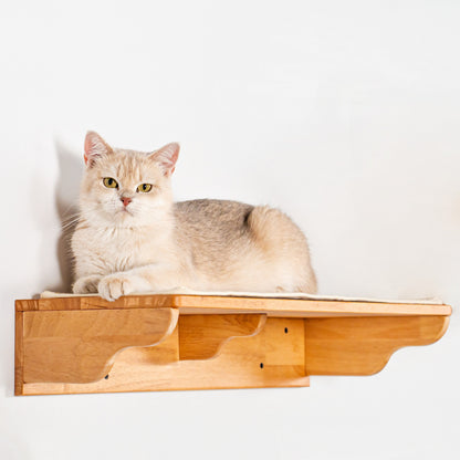 Large Cat Wall Perch for Indoor Cats, Long Rubberwood Floating Shelf Bed for Lounging & Stretching, Pairs with Cat Steps, for Cat Walls & Bedrooms