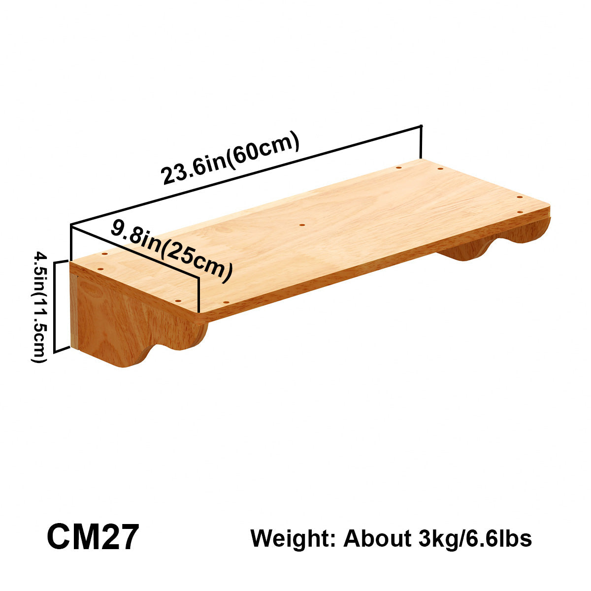 Large Cat Wall Perch for Indoor Cats, Long Rubberwood Floating Shelf Bed for Lounging & Stretching, Pairs with Cat Steps, for Cat Walls & Bedrooms