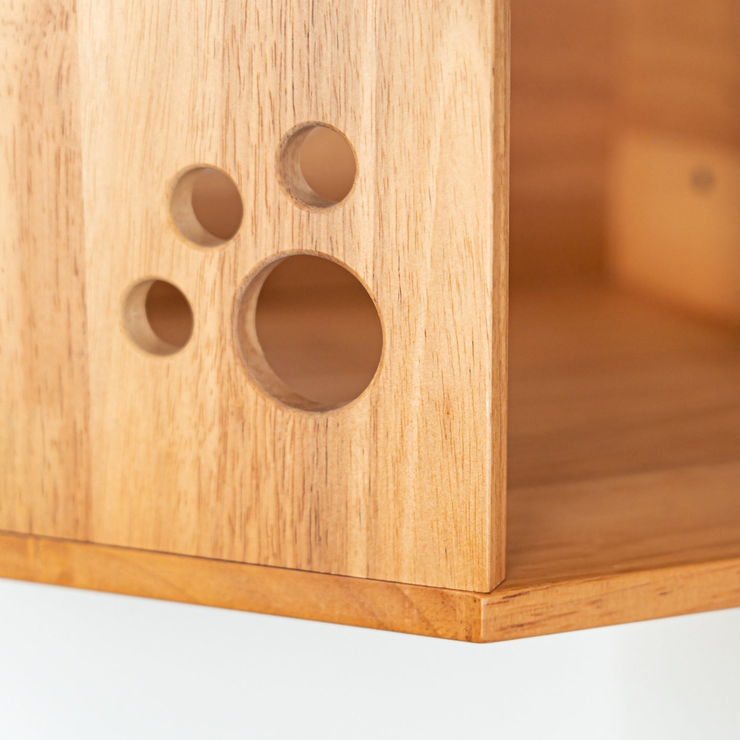 Large Corner Cat Wall House for Indoor Cats, Space-Saving Wall Mounted Rubberwood Bed & Hideaway with Round Entrances, for Bedrooms & Apartments