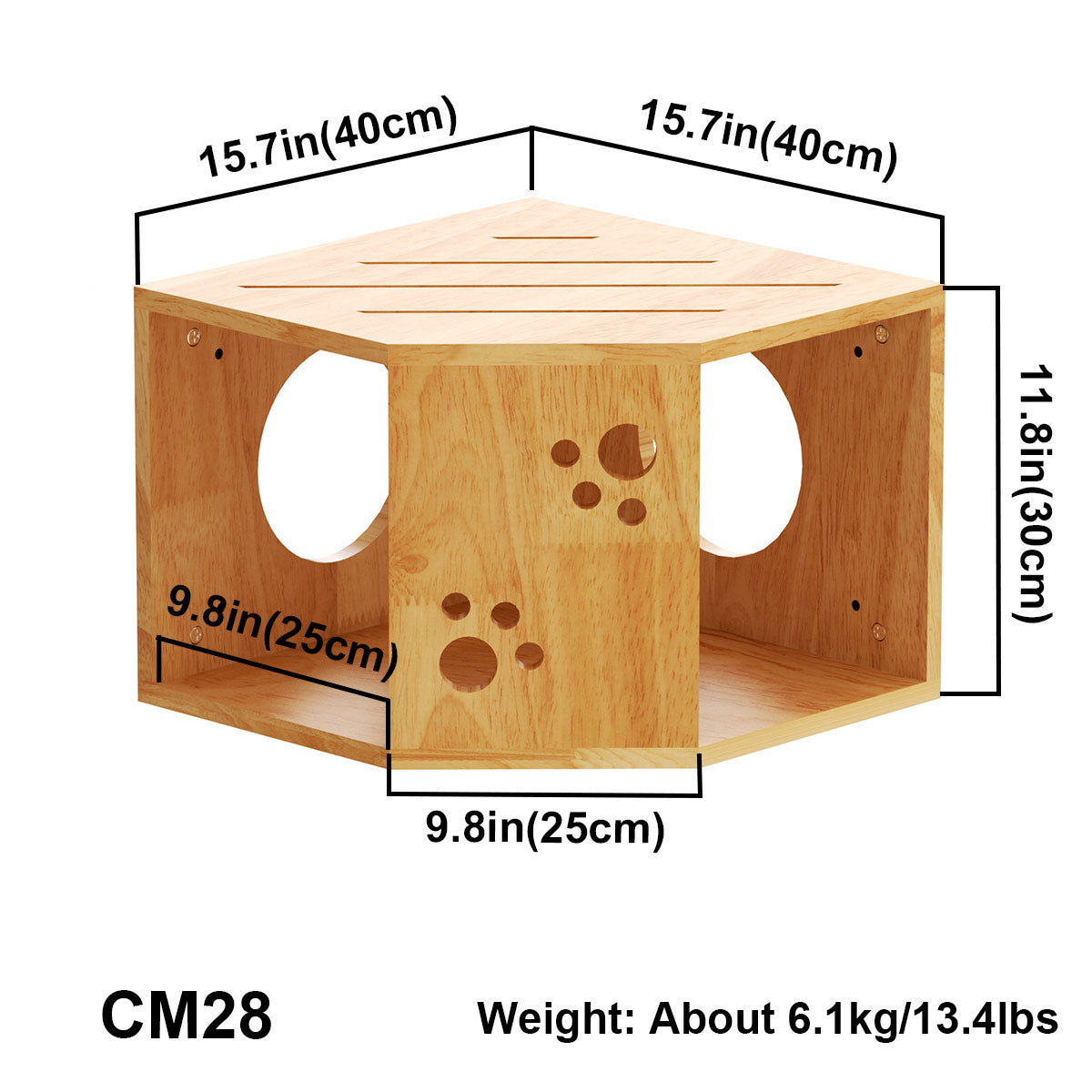 Large Corner Cat Wall House for Indoor Cats, Space-Saving Wall Mounted Rubberwood Bed & Hideaway with Round Entrances, for Bedrooms & Apartments