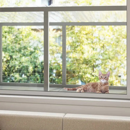 Spacious Wooden Window Cat Catio for Indoor Cats, Weatherproof Outdoor Enclosure Box with Mesh & Tile Roof, for Windows, Patios & Sunbathing