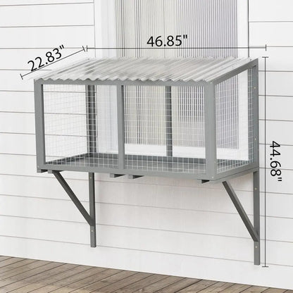 Spacious Wooden Window Cat Catio for Indoor Cats, Weatherproof Outdoor Enclosure Box with Mesh & Tile Roof, for Windows, Patios & Sunbathing