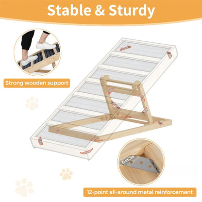 Folding Wooden Dog Ramp for Small & Large Dogs, 39 Inch Portable Pet Ramp for Cars, Couch, Bed & Stairs, Non-Slip Surface for Senior Dogs & Puppies
