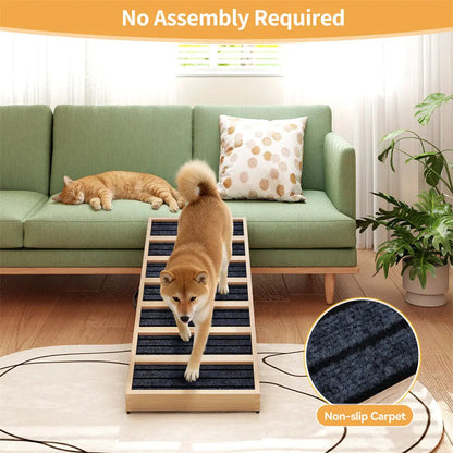 Folding Wooden Dog Ramp for Small & Large Dogs, 39 Inch Portable Pet Ramp for Cars, Couch, Bed & Stairs, Non-Slip Surface for Senior Dogs & Puppies