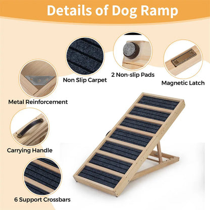 Folding Wooden Dog Ramp for Small & Large Dogs, 39 Inch Portable Pet Ramp for Cars, Couch, Bed & Stairs, Non-Slip Surface for Senior Dogs & Puppies