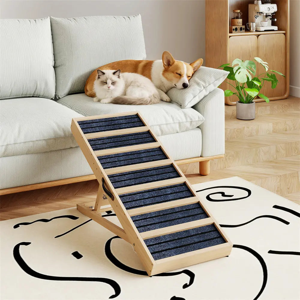 Folding Wooden Dog Ramp for Small & Large Dogs, 39 Inch Portable Pet Ramp for Cars, Couch, Bed & Stairs, Non-Slip Surface for Senior Dogs & Puppies