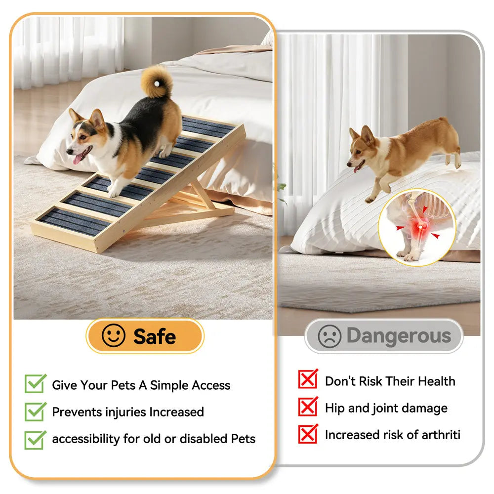 Folding Wooden Dog Ramp for Small & Large Dogs, 39 Inch Portable Pet Ramp for Cars, Couch, Bed & Stairs, Non-Slip Surface for Senior Dogs & Puppies