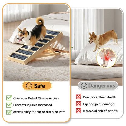 Folding Wooden Dog Ramp for Small & Large Dogs, 39 Inch Portable Pet Ramp for Cars, Couch, Bed & Stairs, Non-Slip Surface for Senior Dogs & Puppies
