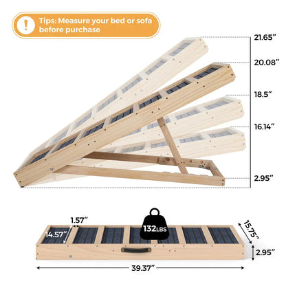 Folding Wooden Dog Ramp for Small & Large Dogs, 39 Inch Portable Pet Ramp for Cars, Couch, Bed & Stairs, Non-Slip Surface for Senior Dogs & Puppies