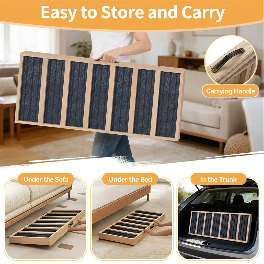 Folding Wooden Dog Ramp for Small & Large Dogs, 39 Inch Portable Pet Ramp for Cars, Couch, Bed & Stairs, Non-Slip Surface for Senior Dogs & Puppies