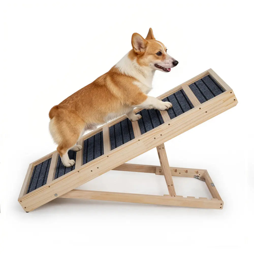 Folding Wooden Dog Ramp for Small & Large Dogs, 39 Inch Portable Pet Ramp for Cars, Couch, Bed & Stairs, Non-Slip Surface for Senior Dogs & Puppies