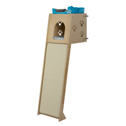 Wall Leaning Cat Tower for Indoor Cats, 55 Inch Space-Saving Cat Tree with Condo, Plush Top Perch & Sisal Scratching Ramp, for Climbing & Lounging