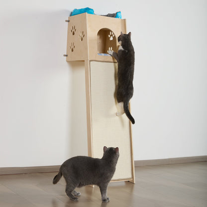 Wall Leaning Cat Tower for Indoor Cats, 55 Inch Space-Saving Cat Tree with Condo, Plush Top Perch & Sisal Scratching Ramp, for Climbing & Lounging