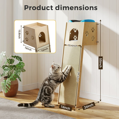 Wall Leaning Cat Tower for Indoor Cats, 55 Inch Space-Saving Cat Tree with Condo, Plush Top Perch & Sisal Scratching Ramp, for Climbing & Lounging