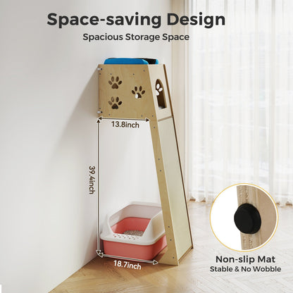 Wall Leaning Cat Tower for Indoor Cats, 55 Inch Space-Saving Cat Tree with Condo, Plush Top Perch & Sisal Scratching Ramp, for Climbing & Lounging