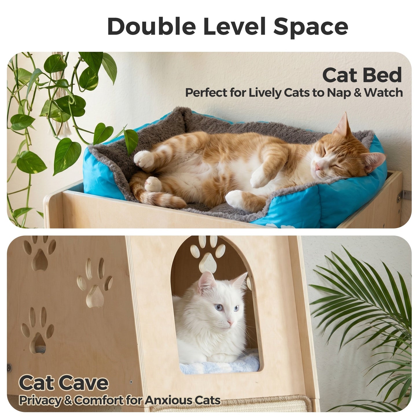 Wall Leaning Cat Tower for Indoor Cats, 55 Inch Space-Saving Cat Tree with Condo, Plush Top Perch & Sisal Scratching Ramp, for Climbing & Lounging