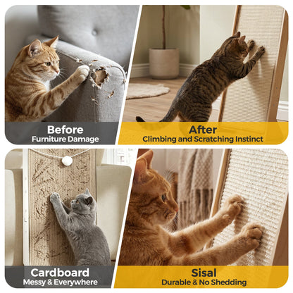 Wall Leaning Cat Tower for Indoor Cats, 55 Inch Space-Saving Cat Tree with Condo, Plush Top Perch & Sisal Scratching Ramp, for Climbing & Lounging