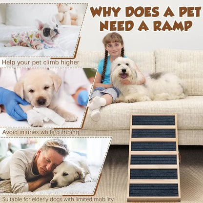Portable Wooden Dog Ramp for Beds, Couches & Cars, 39 Inch Folding Pet Ramp for Small, Senior & Large Dogs, Easy-Train Indoor Outdoor Dog Ramp
