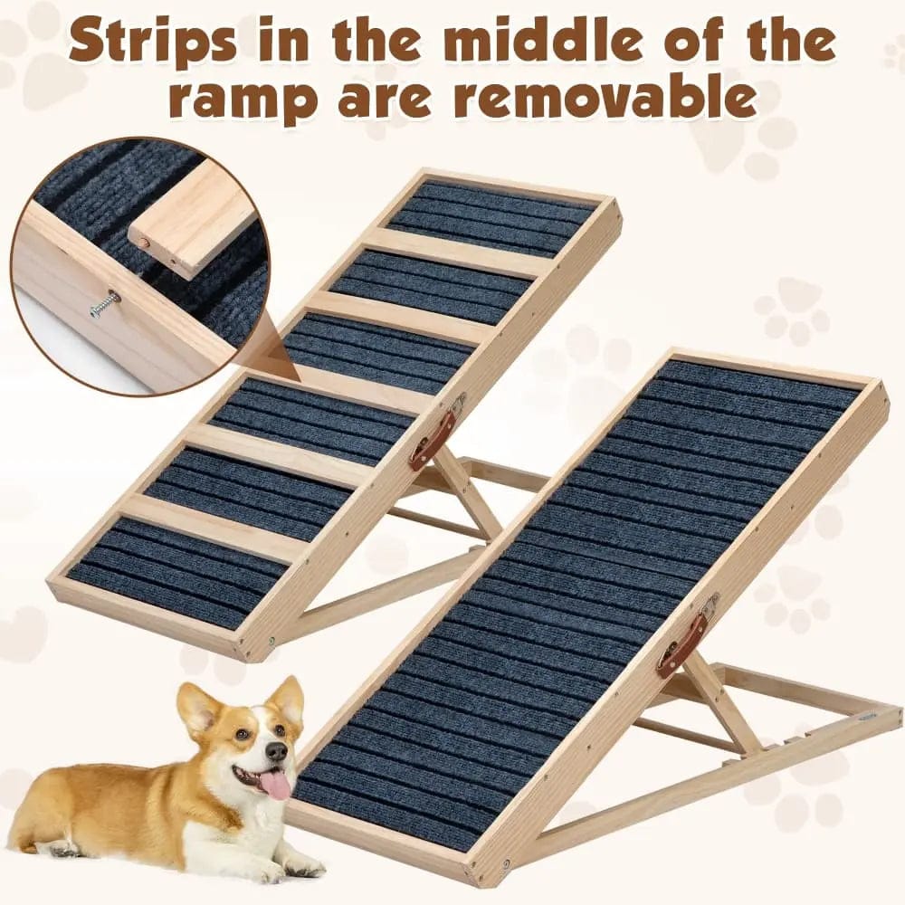 Portable Wooden Dog Ramp for Beds, Couches & Cars, 39 Inch Folding Pet Ramp for Small, Senior & Large Dogs, Easy-Train Indoor Outdoor Dog Ramp