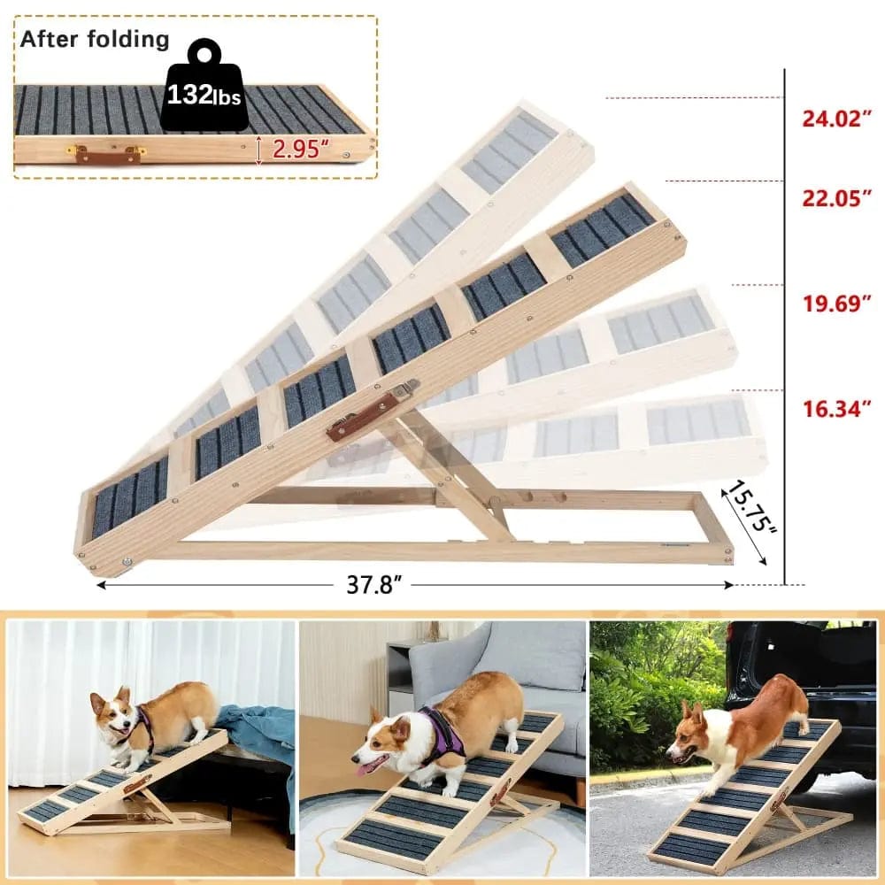 Portable Wooden Dog Ramp for Beds, Couches & Cars, 39 Inch Folding Pet Ramp for Small, Senior & Large Dogs, Easy-Train Indoor Outdoor Dog Ramp