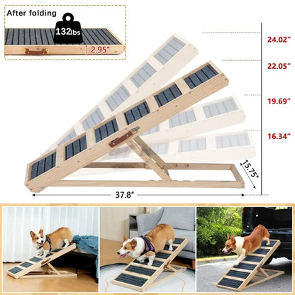 Portable Wooden Dog Ramp for Beds, Couches & Cars, 39 Inch Folding Pet Ramp for Small, Senior & Large Dogs, Easy-Train Indoor Outdoor Dog Ramp