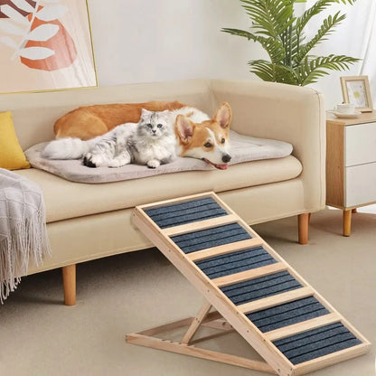 Folding Wooden Dog Ramp for Small & Large Dogs, 39 Inch Portable Pet Ramp for Cars, Couch, Bed & Stairs, Non-Slip Surface for Senior Dogs & Puppies