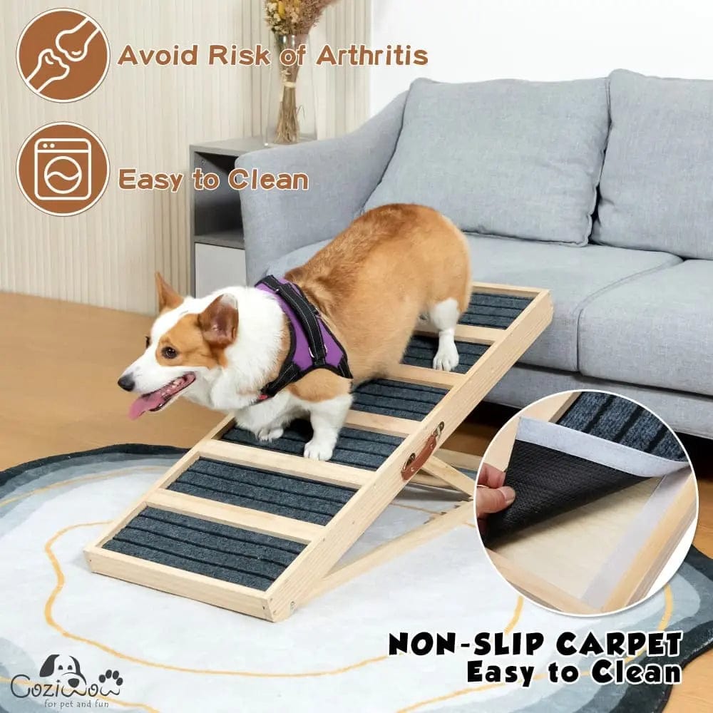 Portable Wooden Dog Ramp for Beds, Couches & Cars, 39 Inch Folding Pet Ramp for Small, Senior & Large Dogs, Easy-Train Indoor Outdoor Dog Ramp
