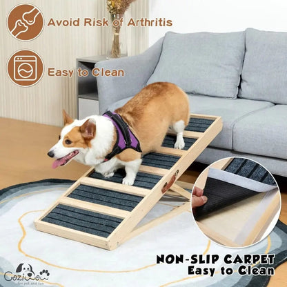 Portable Wooden Dog Ramp for Beds, Couches & Cars, 39 Inch Folding Pet Ramp for Small, Senior & Large Dogs, Easy-Train Indoor Outdoor Dog Ramp