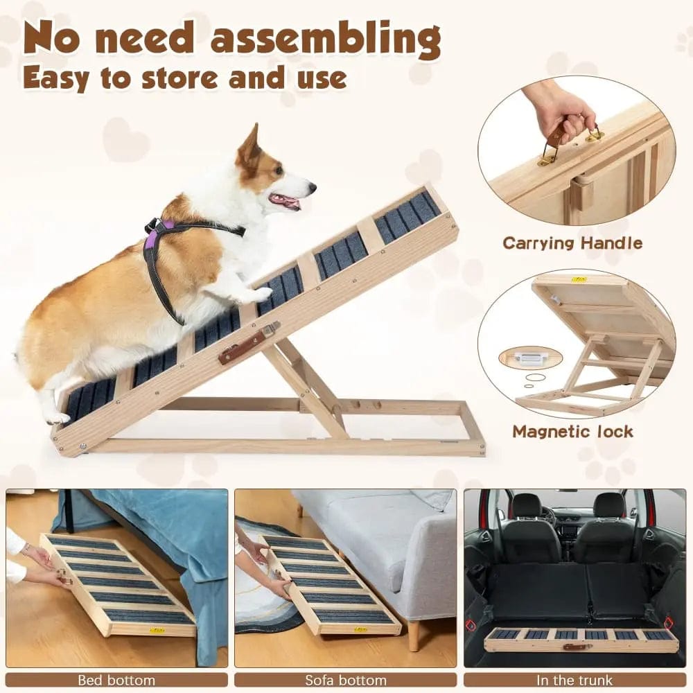 Portable Wooden Dog Ramp for Beds, Couches & Cars, 39 Inch Folding Pet Ramp for Small, Senior & Large Dogs, Easy-Train Indoor Outdoor Dog Ramp
