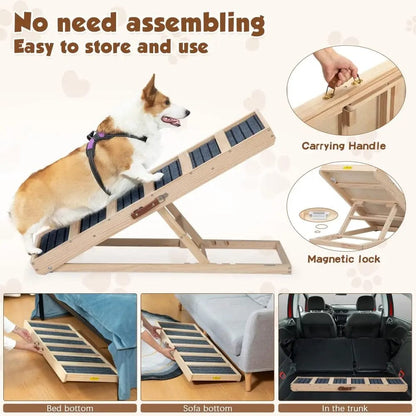 Portable Wooden Dog Ramp for Beds, Couches & Cars, 39 Inch Folding Pet Ramp for Small, Senior & Large Dogs, Easy-Train Indoor Outdoor Dog Ramp