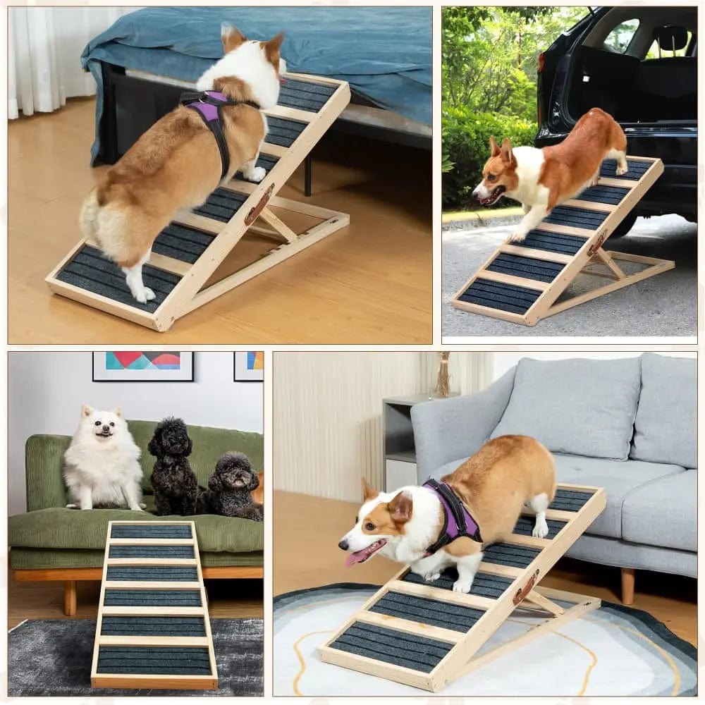 Portable Wooden Dog Ramp for Beds, Couches & Cars, 39 Inch Folding Pet Ramp for Small, Senior & Large Dogs, Easy-Train Indoor Outdoor Dog Ramp