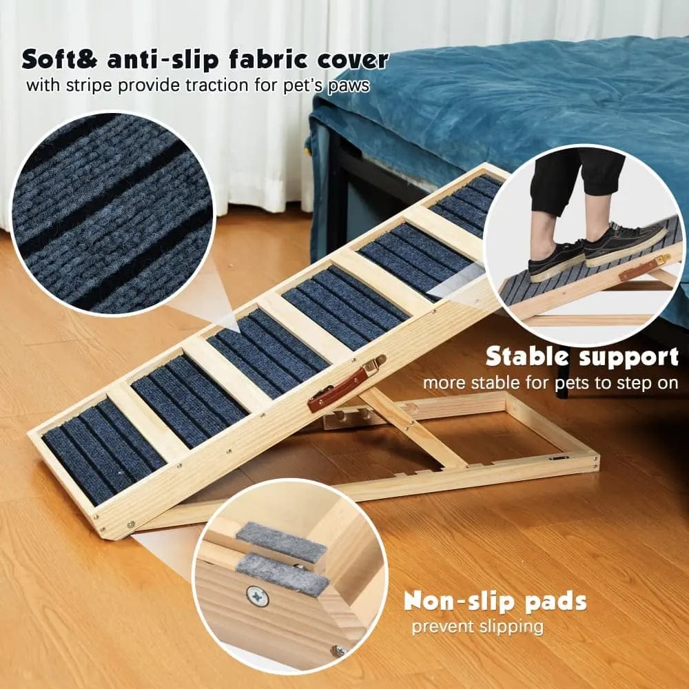 Portable Wooden Dog Ramp for Beds, Couches & Cars, 39 Inch Folding Pet Ramp for Small, Senior & Large Dogs, Easy-Train Indoor Outdoor Dog Ramp
