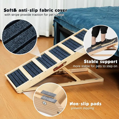 Portable Wooden Dog Ramp for Beds, Couches & Cars, 39 Inch Folding Pet Ramp for Small, Senior & Large Dogs, Easy-Train Indoor Outdoor Dog Ramp