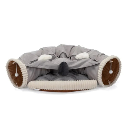 Collapsible Cat Tunnel Bed for Indoor Cats, Small Dogs & Rabbits, 2-in-1 Play Tunnel with Cozy Bed, Crinkle Sound Paper, Non-Slip, for Hide & Seek and Naps