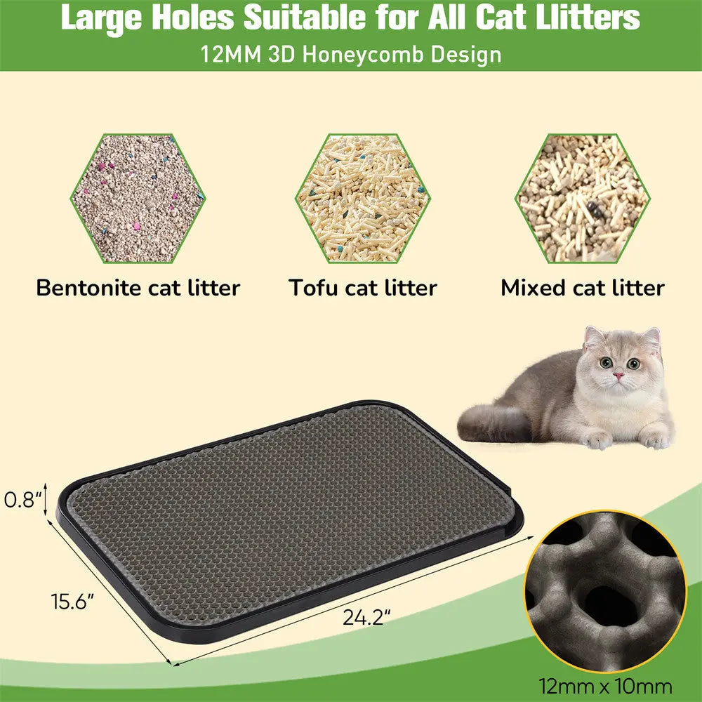 Waterproof Cat Litter Mat, Double Layer Litter Trapping Mat for Litter Boxes, Soft on Paws, Easy to Clean, for Kitchens, Bathrooms & Laundry Rooms