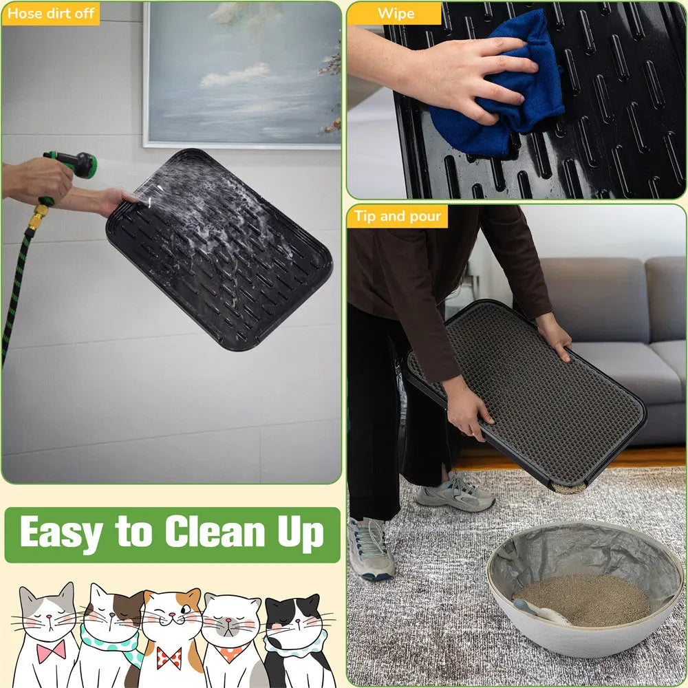 Waterproof Cat Litter Mat, Double Layer Litter Trapping Mat for Litter Boxes, Soft on Paws, Easy to Clean, for Kitchens, Bathrooms & Laundry Rooms