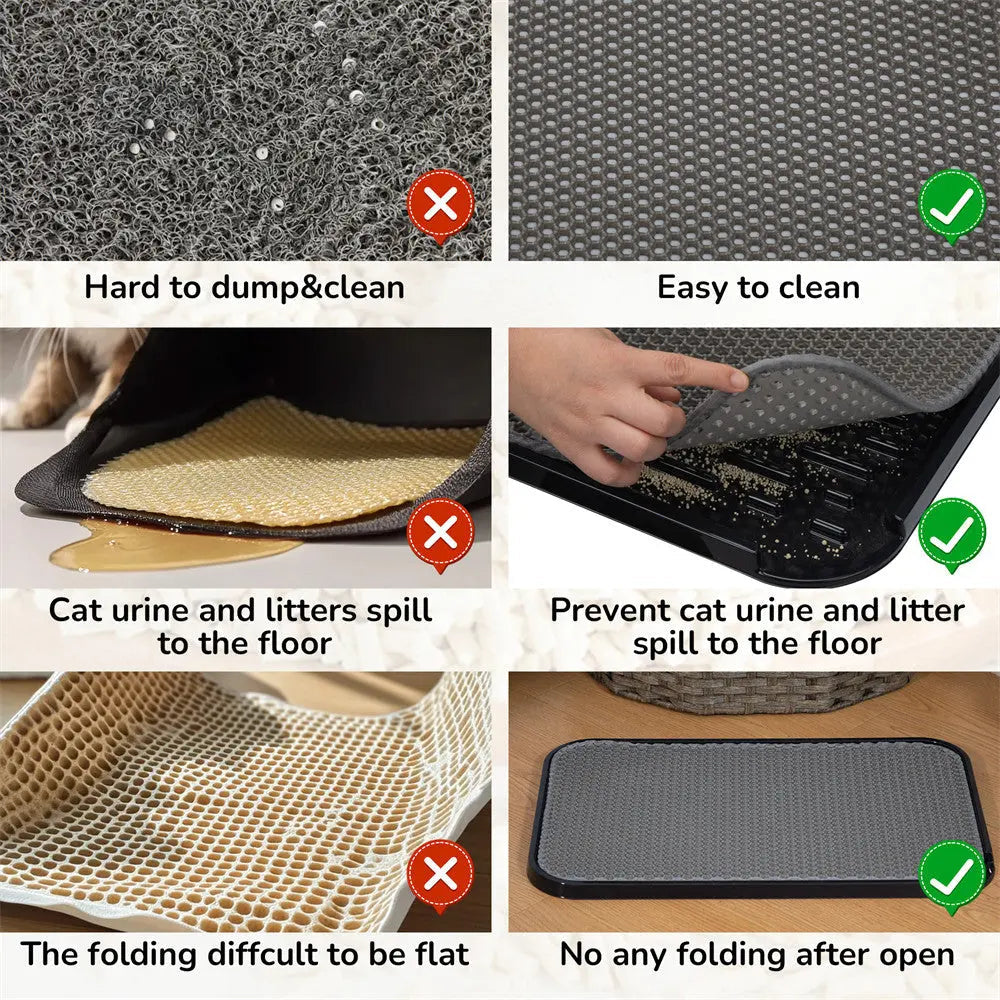 Waterproof Cat Litter Mat, Double Layer Litter Trapping Mat for Litter Boxes, Soft on Paws, Easy to Clean, for Kitchens, Bathrooms & Laundry Rooms