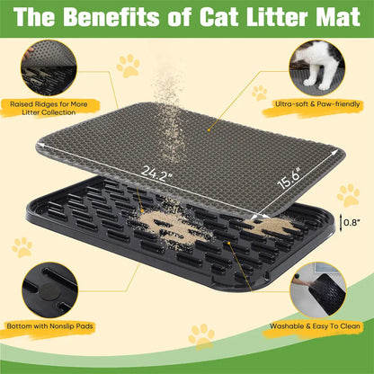 Waterproof Cat Litter Mat, Double Layer Litter Trapping Mat for Litter Boxes, Soft on Paws, Easy to Clean, for Kitchens, Bathrooms & Laundry Rooms