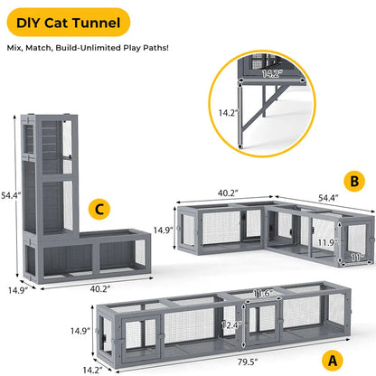 Modular Wall-Mounted Cat Tunnel for Indoor Cats, 2-Section Customizable Climbing & Hideaway Tunnel, Easy-Clean, for Apartments & Playrooms