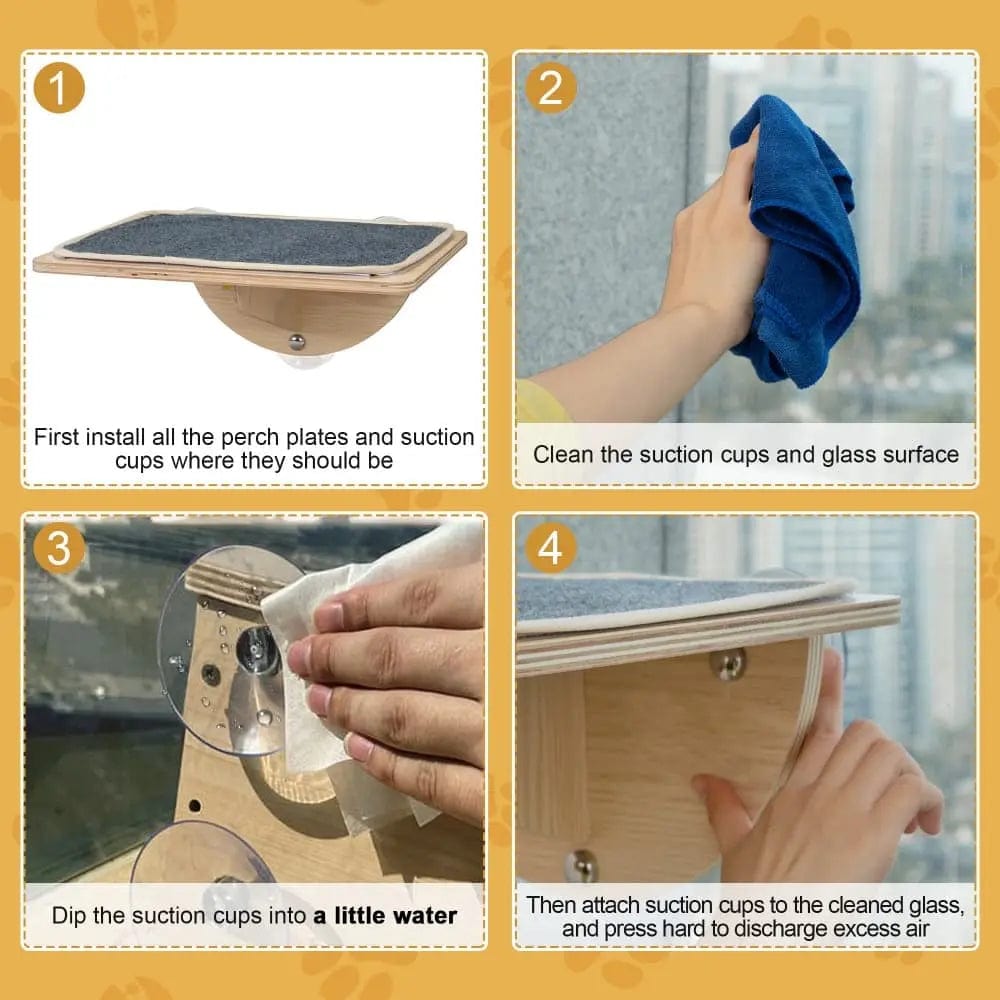 Sturdy Cat Window Perch with Suction Cups for Indoor Cats, Elevated Sunny Seat Hammock Bed, Wall or Window Mount, for Lounging & Bird Watching