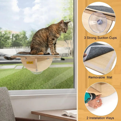 Sturdy Cat Window Perch with Suction Cups for Indoor Cats, Elevated Sunny Seat Hammock Bed, Wall or Window Mount, for Lounging & Bird Watching