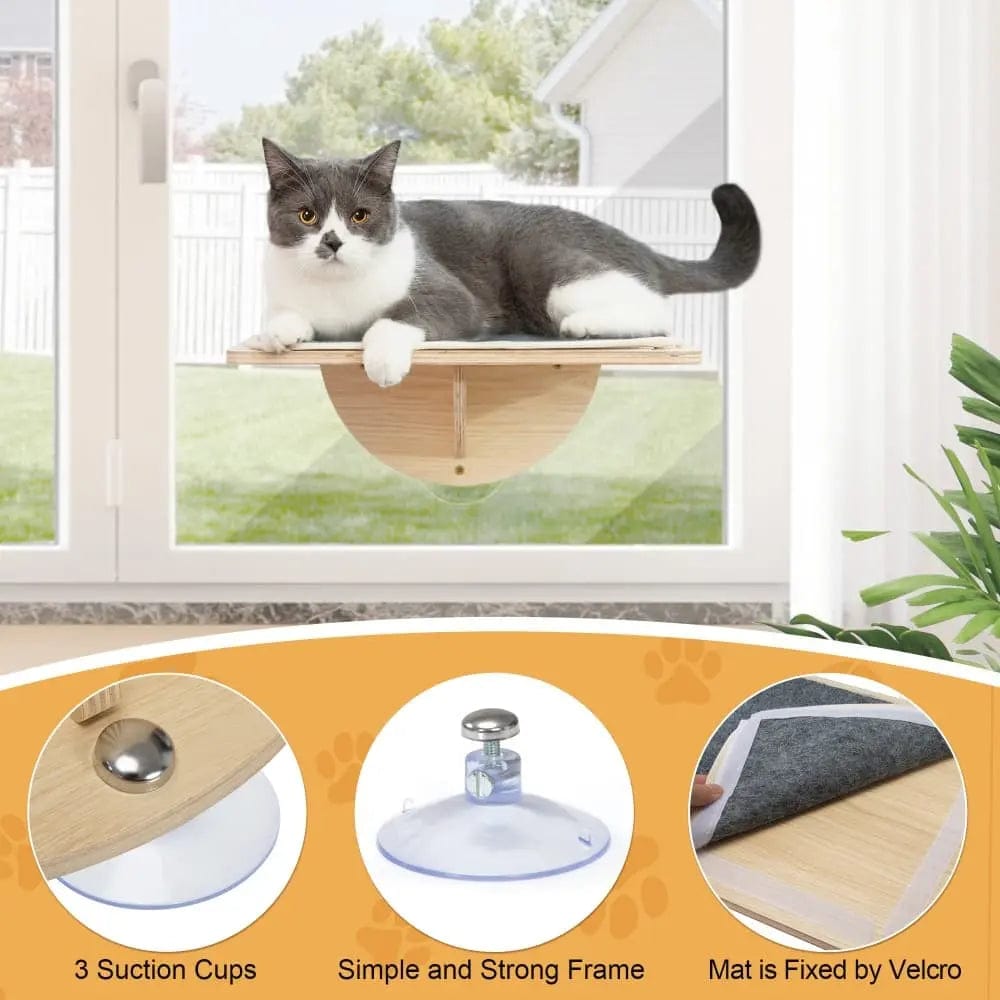 Sturdy Cat Window Perch with Suction Cups for Indoor Cats, Elevated Sunny Seat Hammock Bed, Wall or Window Mount, for Lounging & Bird Watching