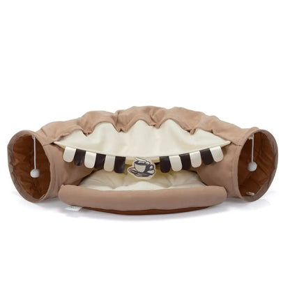Collapsible Cat Tunnel Bed for Indoor Cats, Small Dogs & Rabbits, 2-in-1 Play Tunnel with Cozy Bed, Crinkle Sound Paper, Non-Slip, for Hide & Seek and Naps