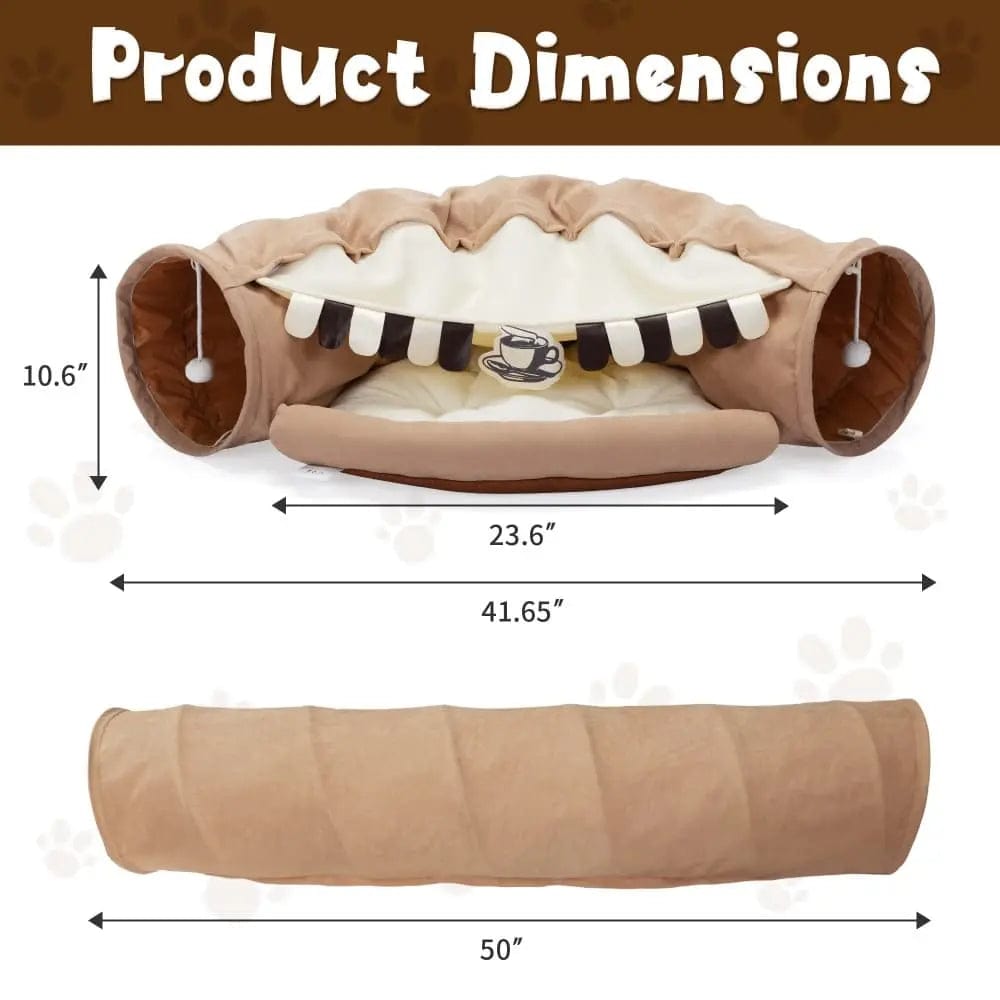 Collapsible Cat Tunnel Bed for Indoor Cats, Small Dogs & Rabbits, 2-in-1 Play Tunnel with Cozy Bed, Crinkle Sound Paper, Non-Slip, for Hide & Seek and Naps