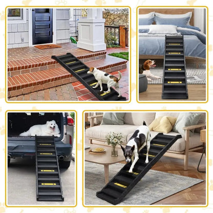 Folding Dog Car Ramp for Small & Large Dogs, Portable Lightweight Pet Ramp with Steps for SUVs, Trucks, Beds & Couches, Supports up to 165 lbs