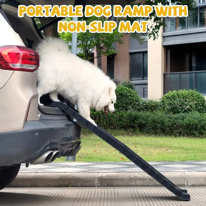 Folding Dog Car Ramp for Small & Large Dogs, Portable Lightweight Pet Ramp with Steps for SUVs, Trucks, Beds & Couches, Supports up to 165 lbs